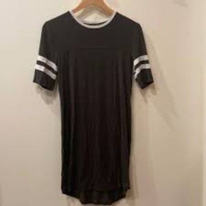 Ringer Style T-Shirt Dress Size Small Olive & White Rayon/Spandex